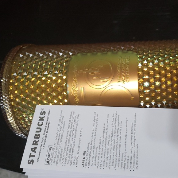 Walt Disney World 50th anniversary Gold Starbucks geometric Tumbler w/ straw.NWT - Picture 10 of 10
